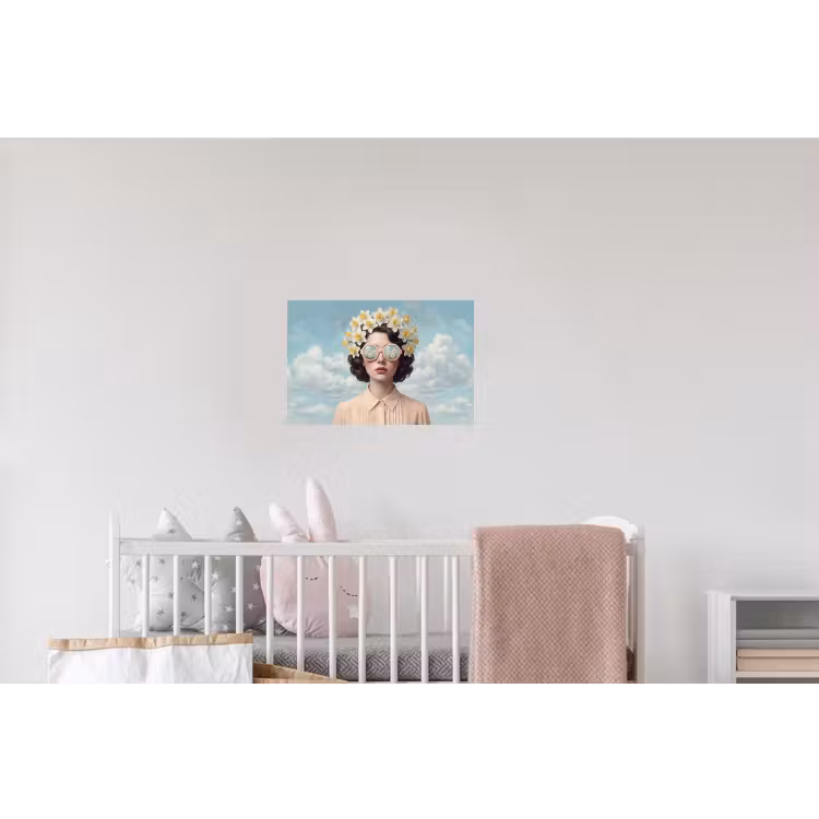 Vrouw - Narcissen - Geel Muursticker klein -kinderkamer