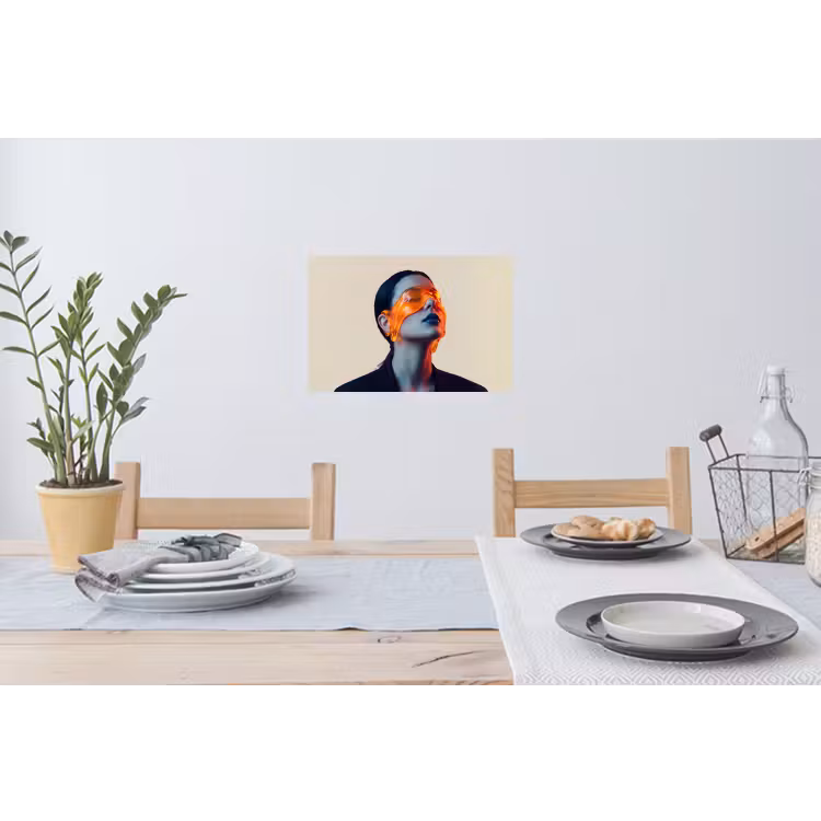 Vrouw - Oranje - Abstract - Modern - Kleurrijk Muursticker klein -eettafel