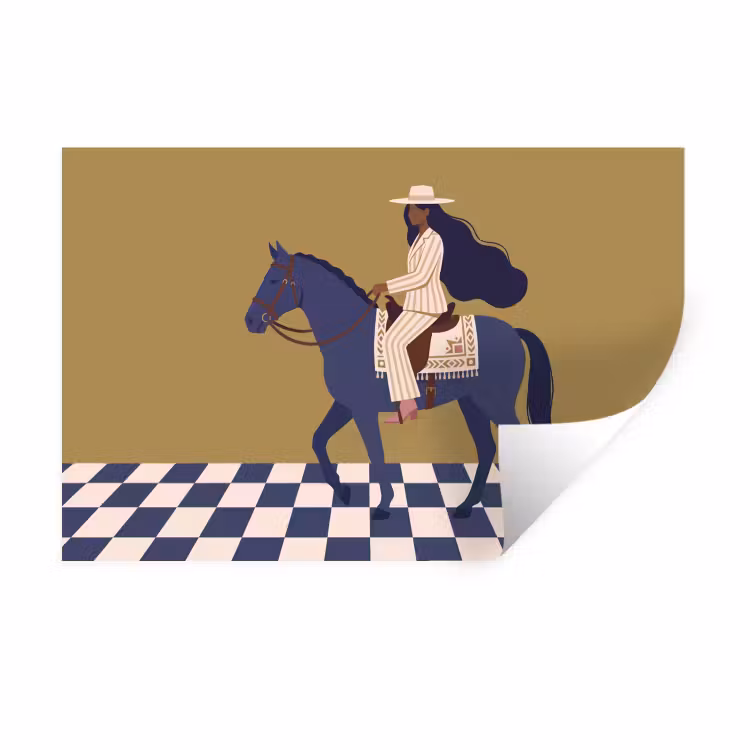 Vrouw - Paard - Rijden - Modern - Abstract Muursticker klein -3d