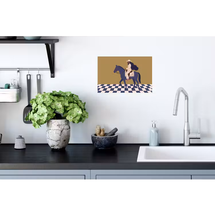 Vrouw - Paard - Rijden - Modern - Abstract Muursticker klein -keuken