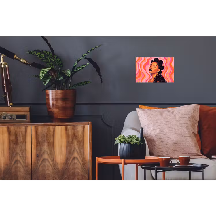 Vrouw - Portret - Abstract - Kleurrijk - Roze Muursticker klein -kamerbank
