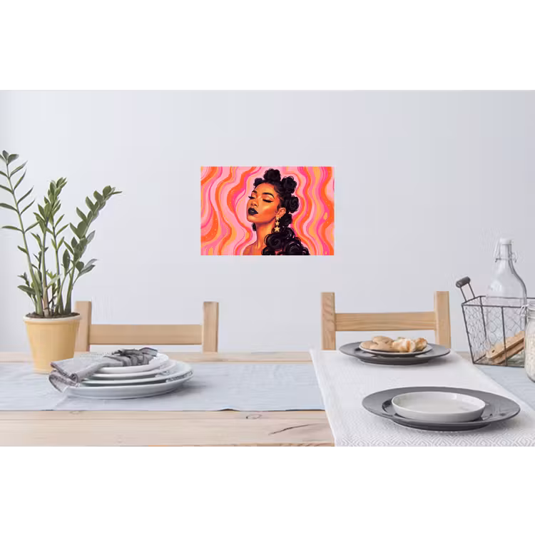 Vrouw - Portret - Abstract - Kleurrijk - Roze Muursticker klein -eettafel