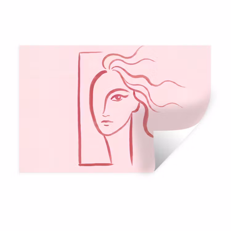 Vrouw - Portret - Abstract - Lijnkunst - Rood Muursticker klein -3d