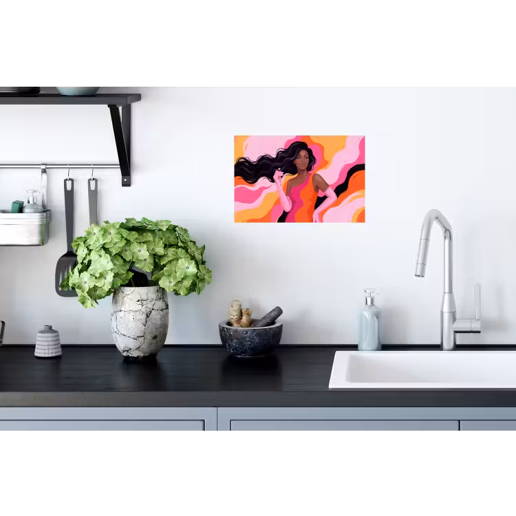 Vrouw - Portret - Kleurrijk - Modern - Kunst Muursticker klein -keuken