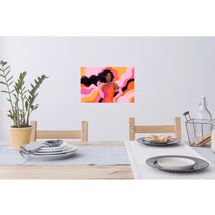 Vrouw - Portret - Kleurrijk - Modern - Kunst Muursticker klein -eettafel