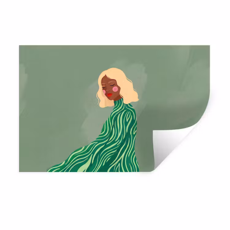 Vrouw - Portret - Illustratie - Modern - Groen Muursticker klein -3d