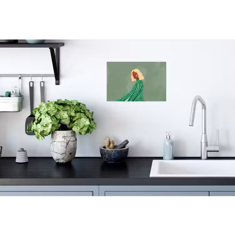 Vrouw - Portret - Illustratie - Modern - Groen Muursticker klein -keuken