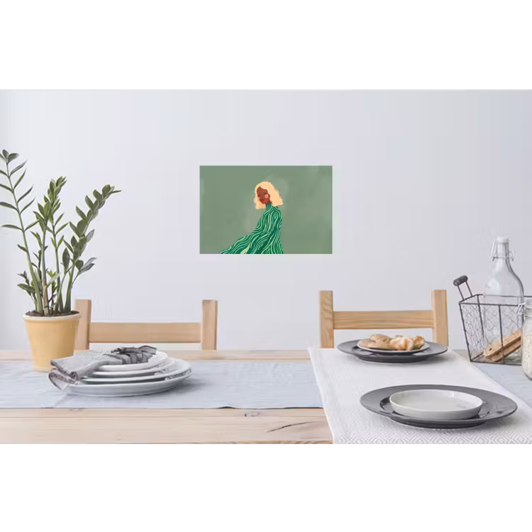 Vrouw - Portret - Illustratie - Modern - Groen Muursticker klein -eettafel