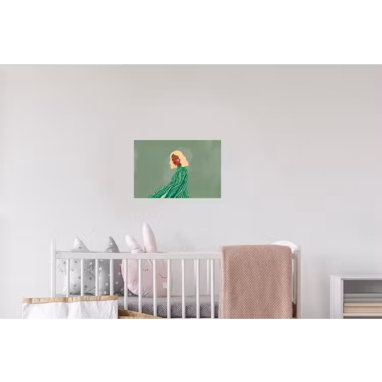 Vrouw - Portret - Illustratie - Modern - Groen Muursticker klein -kinderkamer