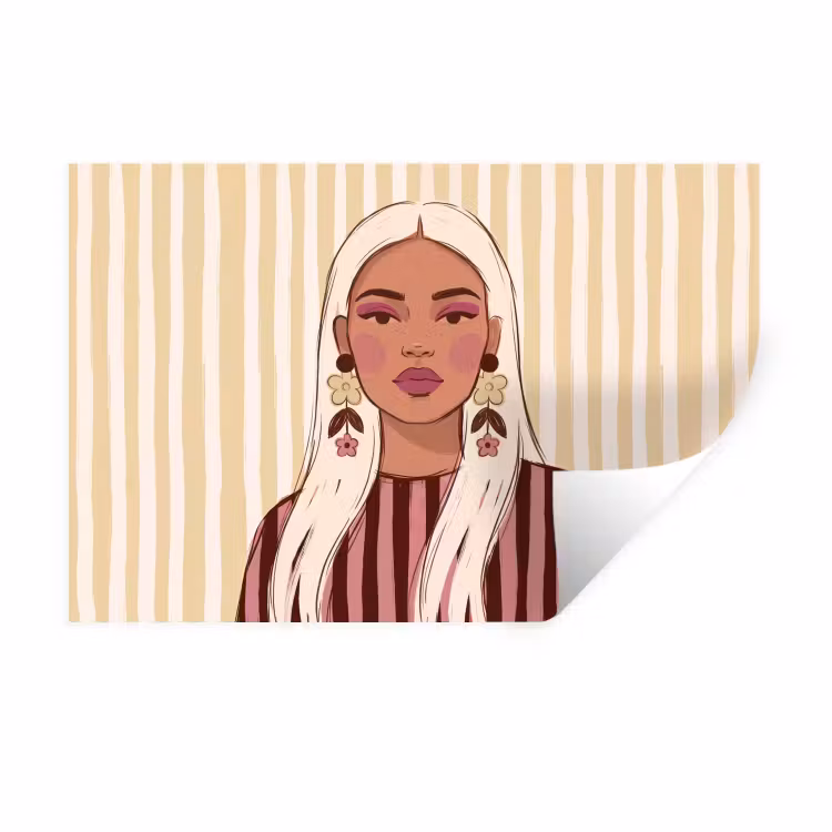 Vrouw - Portret - Illustratie - Modern - Roze Muursticker klein -3d