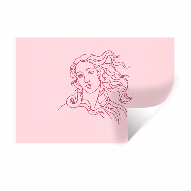 Vrouw - Portret - Klassiek - Line-art - Roze Muursticker klein -3d