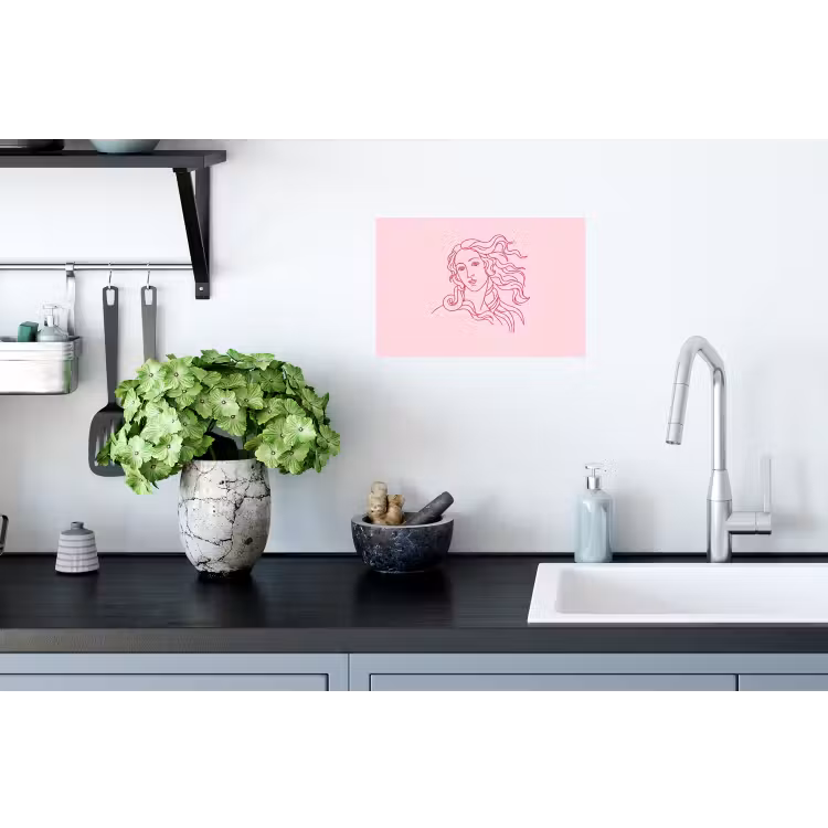 Vrouw - Portret - Klassiek - Line-art - Roze Muursticker klein -keuken