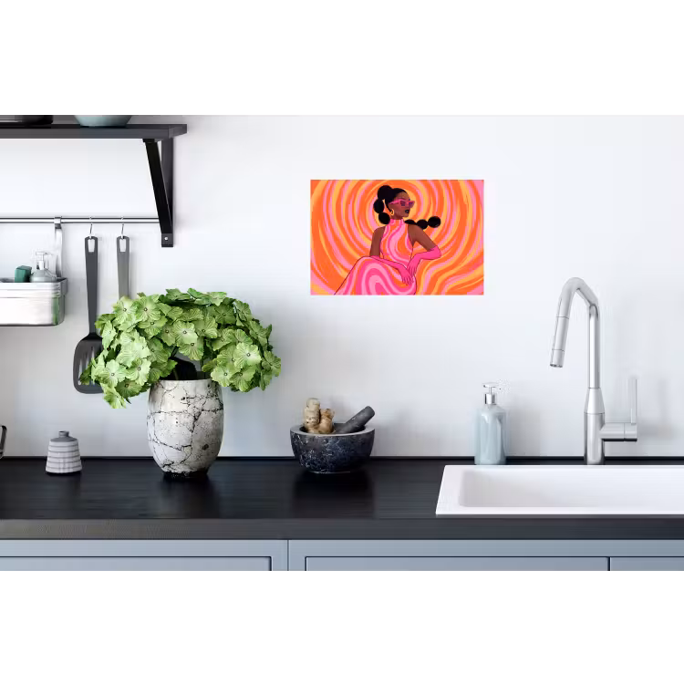 Vrouw - Portret - Kunst - Abstract - Roze Muursticker klein -keuken