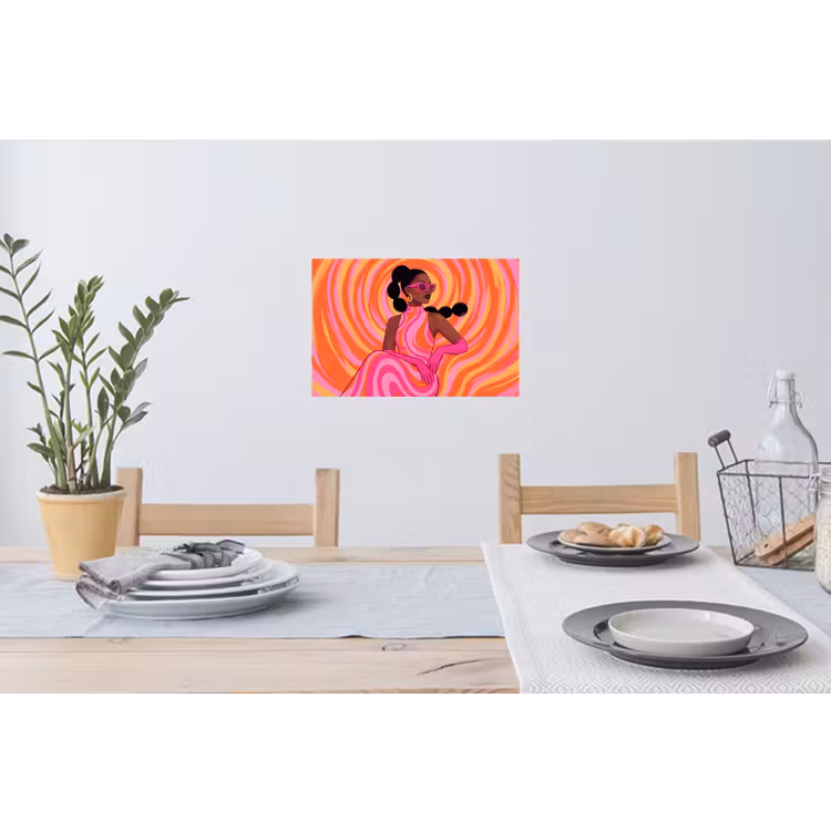 Vrouw - Portret - Kunst - Abstract - Roze Muursticker klein -eettafel