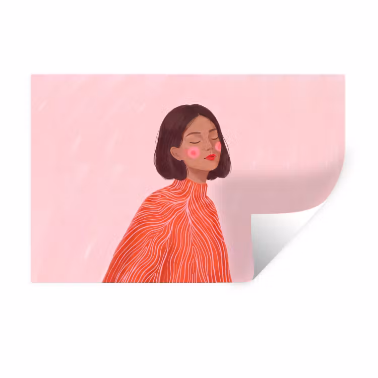 Vrouw - Portret - Modern - Kunst - Roze Muursticker klein -3d