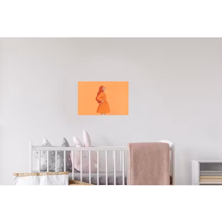 Vrouw - Profiel - Mensen - Modern - Oranje Muursticker klein -kinderkamer