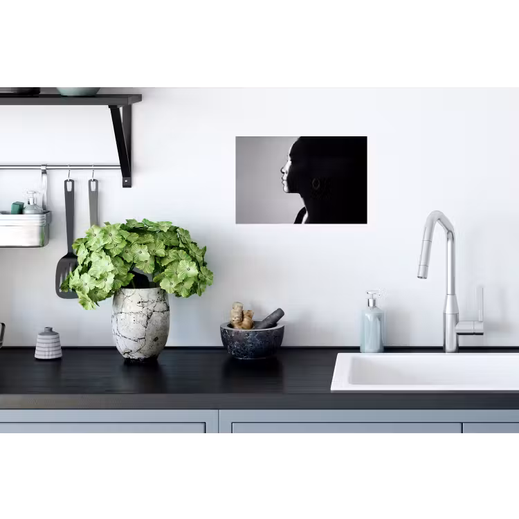 Vrouw - Profiel - Mensen - Zwart-wit Muursticker klein -keuken