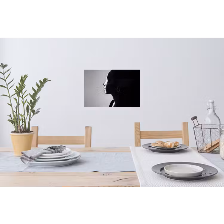 Vrouw - Profiel - Mensen - Zwart-wit Muursticker klein -eettafel