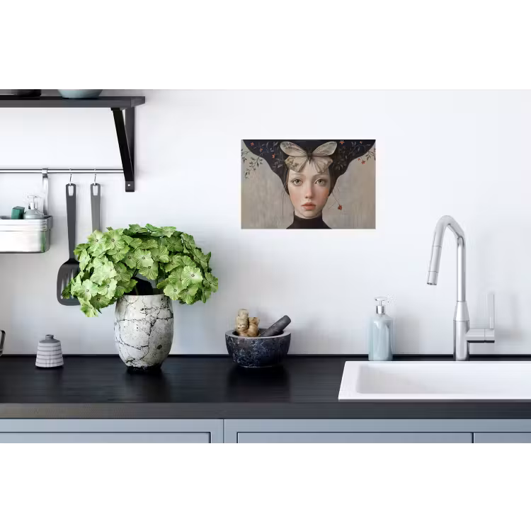 Woman - Butterfly - Art - Classic - Muted Muursticker klein -keuken
