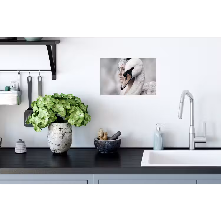 Vrouw - Zwaan - Wit Muursticker klein -keuken
