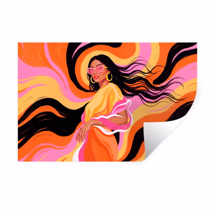 Vrouw - Zonnebril - Abstract - Kleurrijk Muursticker klein -3d