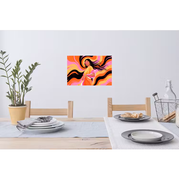 Vrouw - Zonnebril - Abstract - Kleurrijk Muursticker klein -eettafel