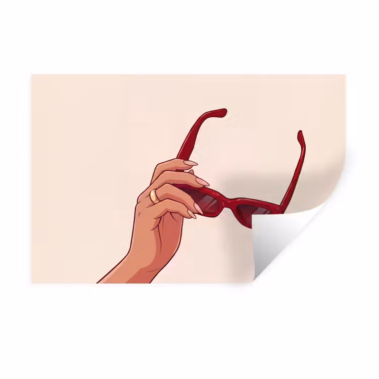 Vrouw - Zonnebril - Mode - Rood - Illustratie Muursticker klein -3d