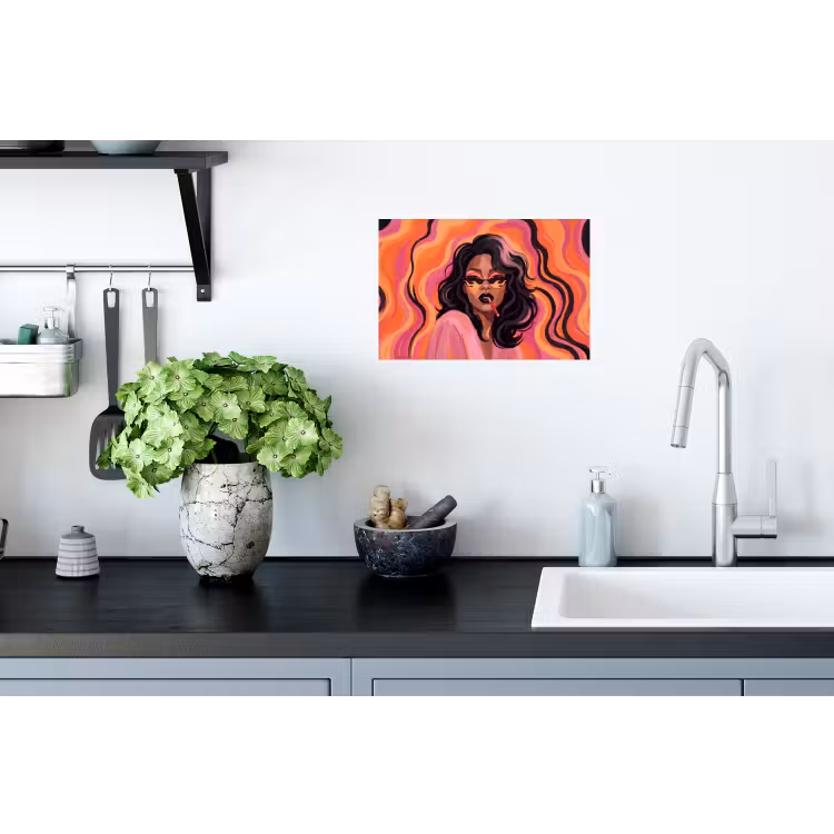 Vrouw - Zonnebril - Modern - Portret - Oranje Muursticker klein -keuken