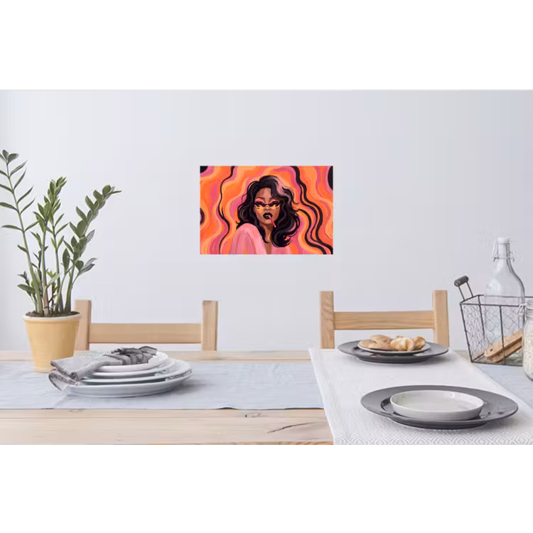 Vrouw - Zonnebril - Modern - Portret - Oranje Muursticker klein -eettafel