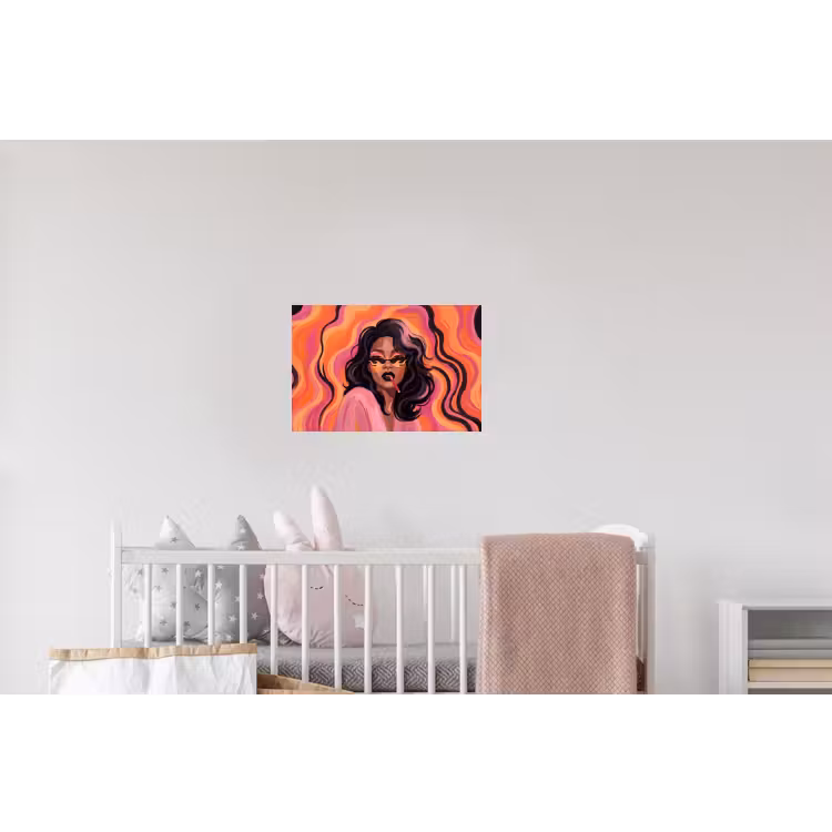 Vrouw - Zonnebril - Modern - Portret - Oranje Muursticker klein -kinderkamer
