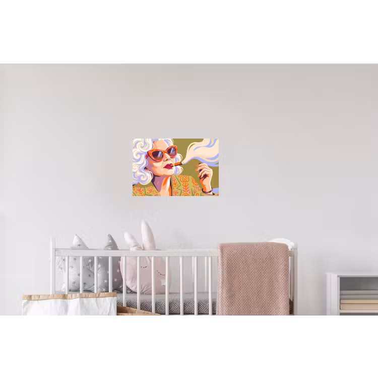 Vrouw - Zonnebril - Portret - Modern - Kleurrijk Muursticker klein -kinderkamer