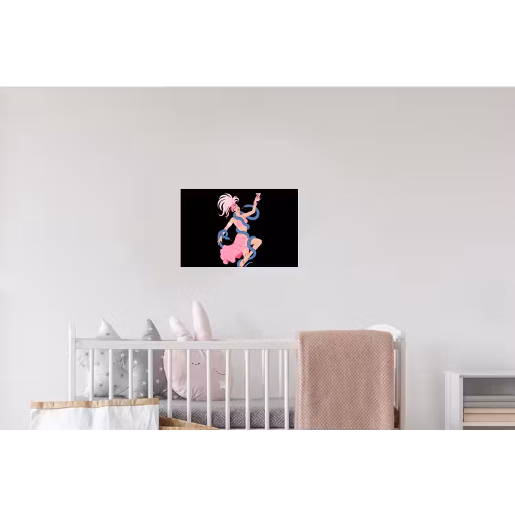 Vrouw - Danseres - Slangen - Art Deco - Roze Muursticker klein -kinderkamer