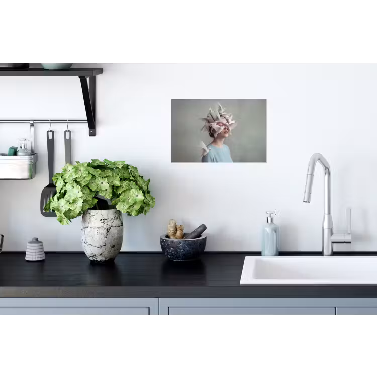 Vrouw - Vogels - Abstract - Modern - Wit Muursticker klein -keuken