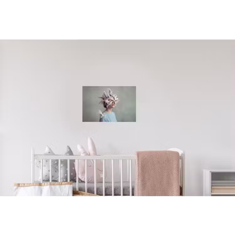 Vrouw - Vogels - Abstract - Modern - Wit Muursticker klein -kinderkamer