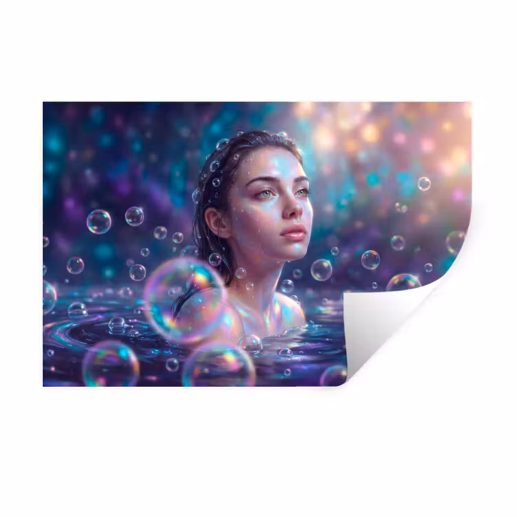 Vrouw - Water - Portret - Kleurrijk - Modern Muursticker klein -3d