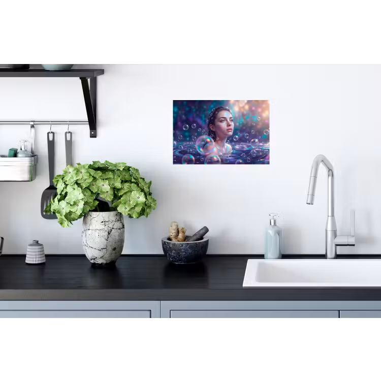 Vrouw - Water - Portret - Kleurrijk - Modern Muursticker klein -keuken