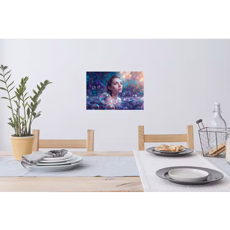 Vrouw - Water - Portret - Kleurrijk - Modern Muursticker klein -eettafel