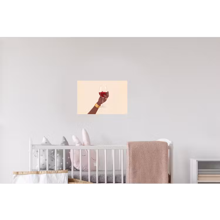 Vrouw - Wijn - Glas - Illustratie - Rood Muursticker klein -kinderkamer
