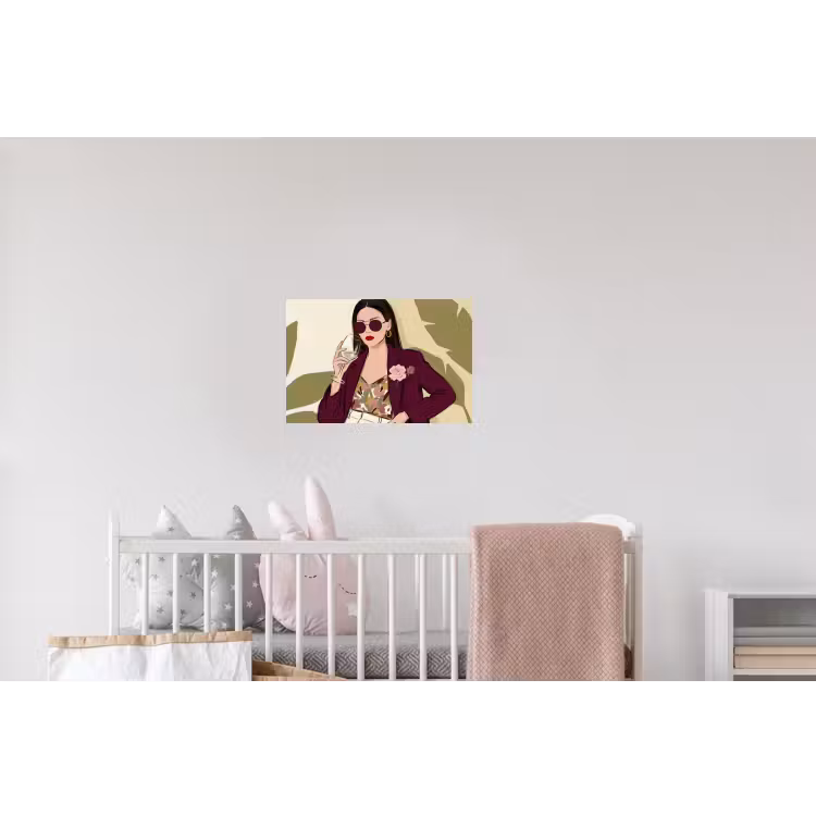 Vrouw - Wijn - Portret - Mode - Modern Muursticker klein -kinderkamer