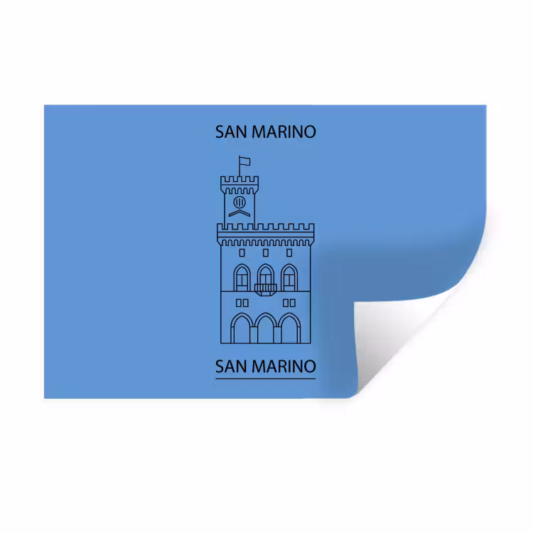 Gebouw - San Marino - Architectuur - Lijntekening - Blauw Muursticker klein -3d