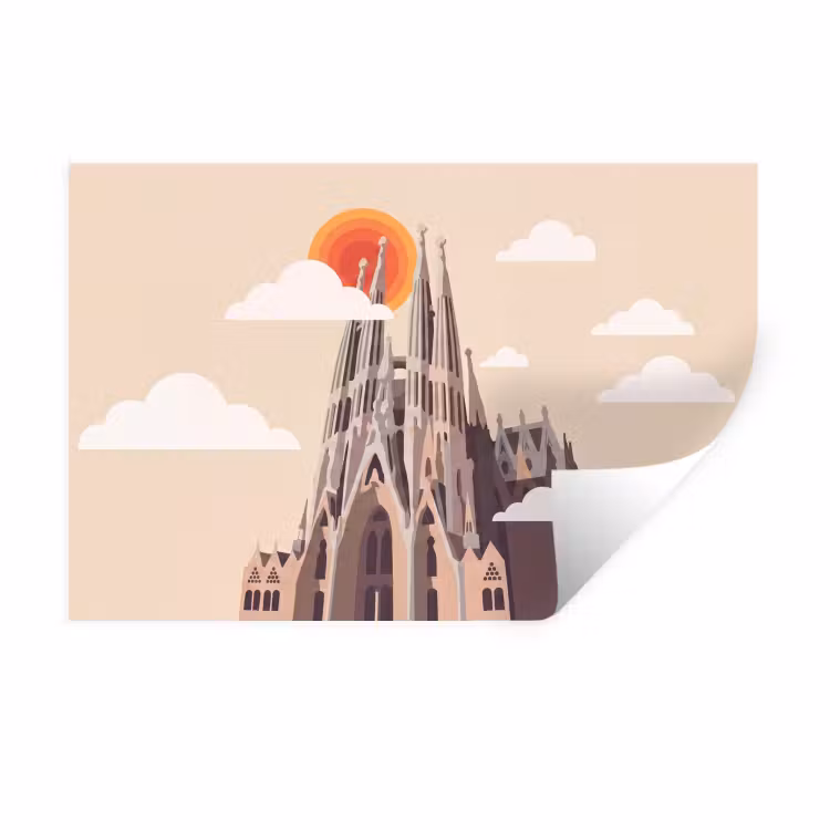 Gebouw - Torens - Architectuur - Abstract - Zonsondergang Muursticker klein -3d