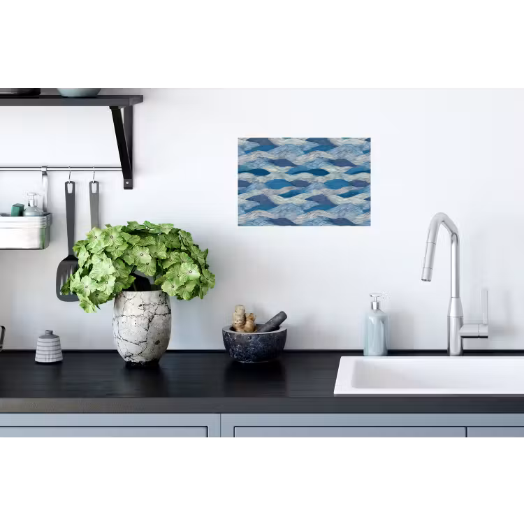 Getekend - Blauw - Wit - Golvend - Streepjes Muursticker klein 286 -keuken