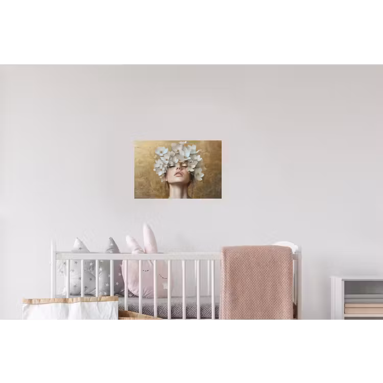 Gezicht - Bloemen - Goud - Abstract Muursticker klein -kinderkamer