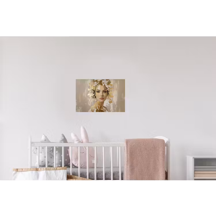 Gezicht - Vrouw - Bladeren - Goud Muursticker klein -kinderkamer