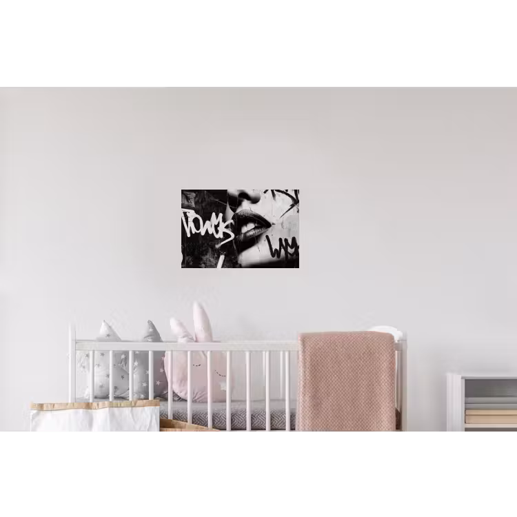 Gezicht - Mond - Graffiti - Zwart Muursticker klein -kinderkamer