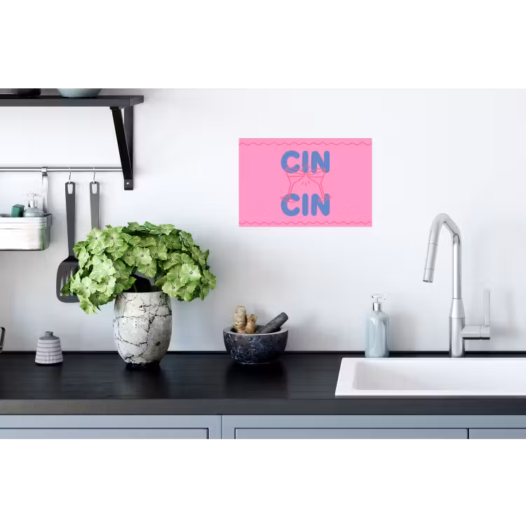 Drank - Glazen - Proost - Modern - Roze Muursticker klein -keuken