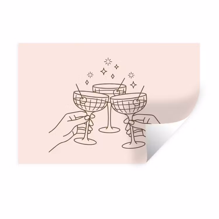 Drankjes - Feest - Proosten - Minimalistisch - Groen Muursticker klein -3d