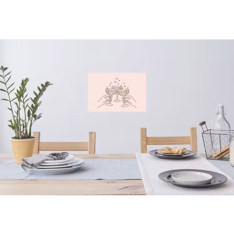Drankjes - Feest - Proosten - Minimalistisch - Groen Muursticker klein -eettafel