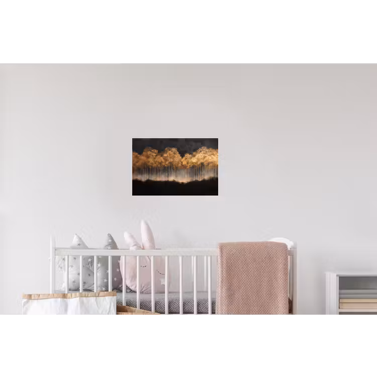 Gouden Bomen in Mistig Landschap Muursticker klein -kinderkamer