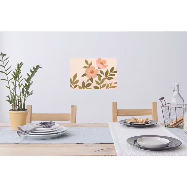 Grafisch - Bloemen - Roze Muursticker klein -eettafel
